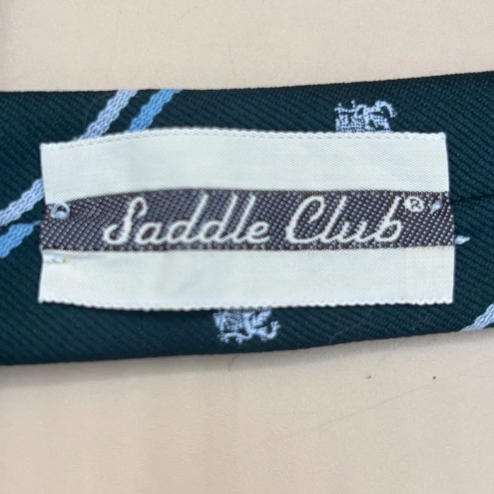 Saddle Club Blocks Mens Vintage Necktie Green Striped Crest Dark Academia Tie